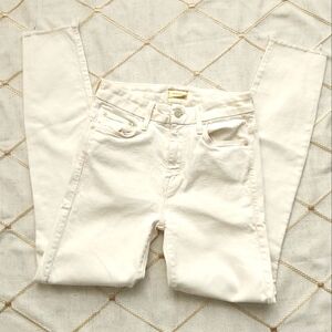 MOTHER High Waisted Looker Ankle Fray‎ Jeans | White Wash Skinny Raw Hem 25
